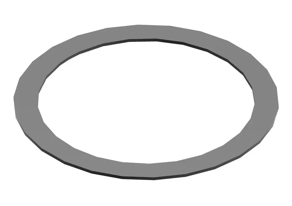Graue, flache Dichtung mit einer achtseitigen Form, geeignet für die Verbindung mit Abgasanlagen. Das Produkt trägt das Logo der Marke Bosch.